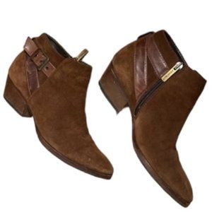 Aquatalia Ankle Boots Brown Suede Smooth Leather Buckle Cross Leather Size 6.5